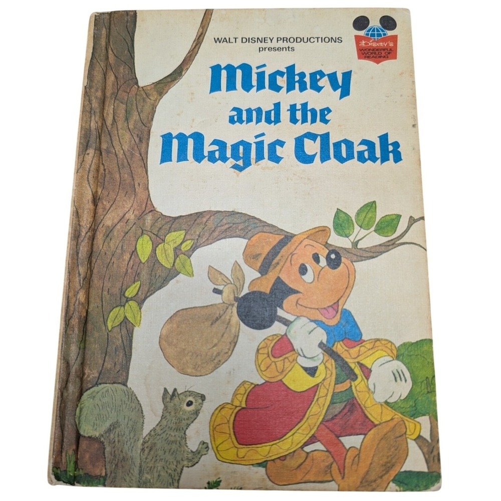 Vintage Disney Mickey and the Magic Cloak Hardcover Book 1975 Grolier Reading